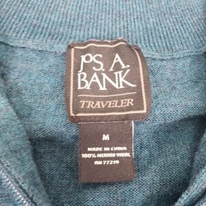 JOS A‎ BANK 100% Merino Wool Traveler 1/4 Zip Sweater Men's M Teal Blue *HOLE